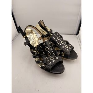 Michael Kors Black Leather Open Toe Strappy Stiletto Sandal Heel Size 6.5 M Shoe